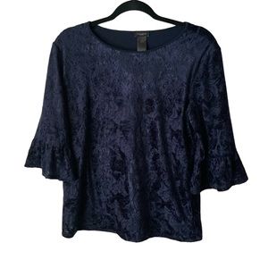 ANN TAYLOR FACTORY 3/4 Bell Sleeve Top Navy Blue Medium